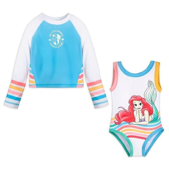 Disney Ariel The Little Mermaid Swimsuit & Rash Guard Set Girls NWT Size 4 Girls - Picture 1 of 3